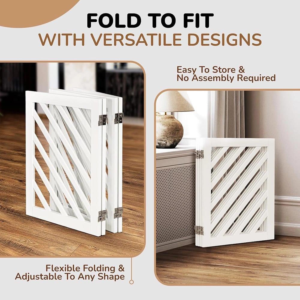 dCee Acacia Wood Extra Wide Freestanding Dog Gate, White, 81"