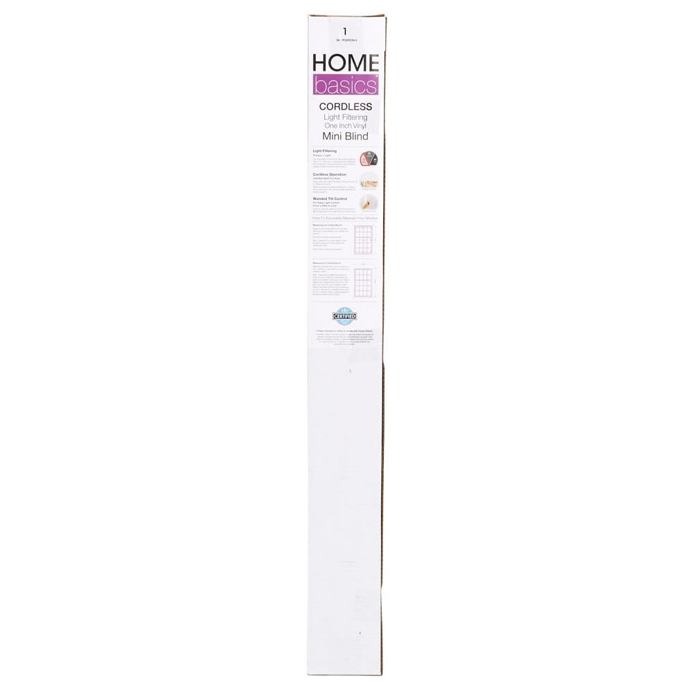 Home Basics Cordless Light Filtering Vinyl Mini Blinds, White, 35" x 64"