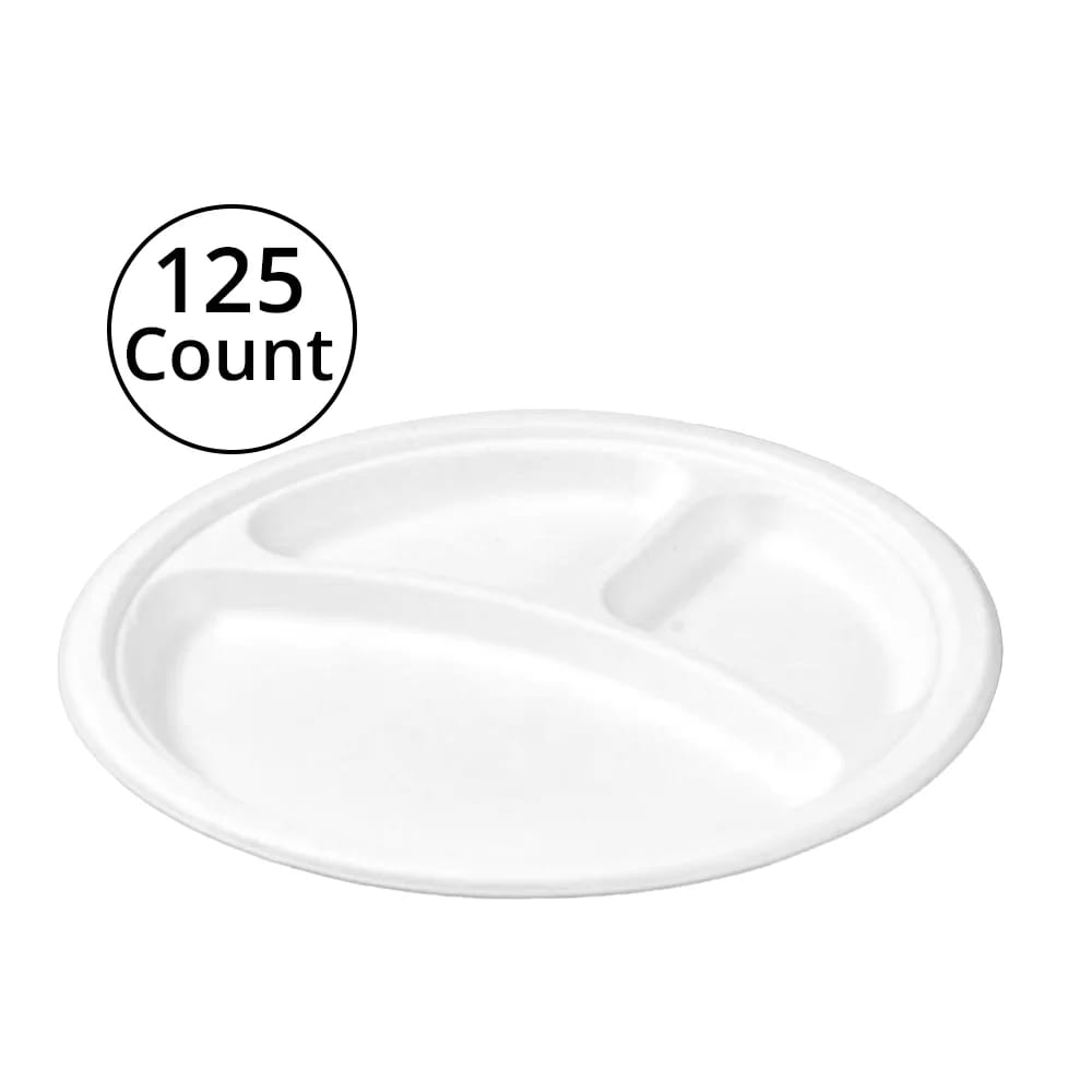 Ecoware Biodegradable 10" 3-Compartment Plate, 125 Count