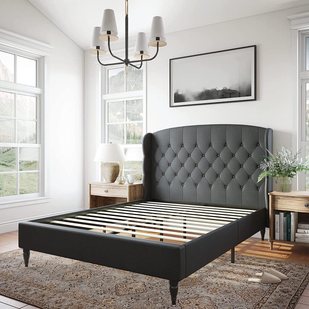 Classic Brands Coventry Upholstered Full Platform Bed Frame, Gray