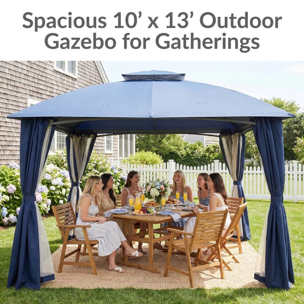 Sunnydaze 12.6' x 9.1' Soft Top Patio Gazebo with Screens and Privacy Walls, Blue