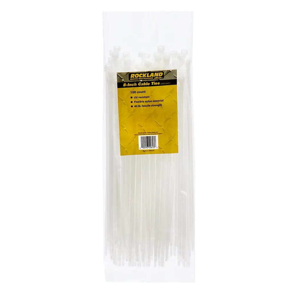 Rockland Cable Ties, White, 100 ct, 8"