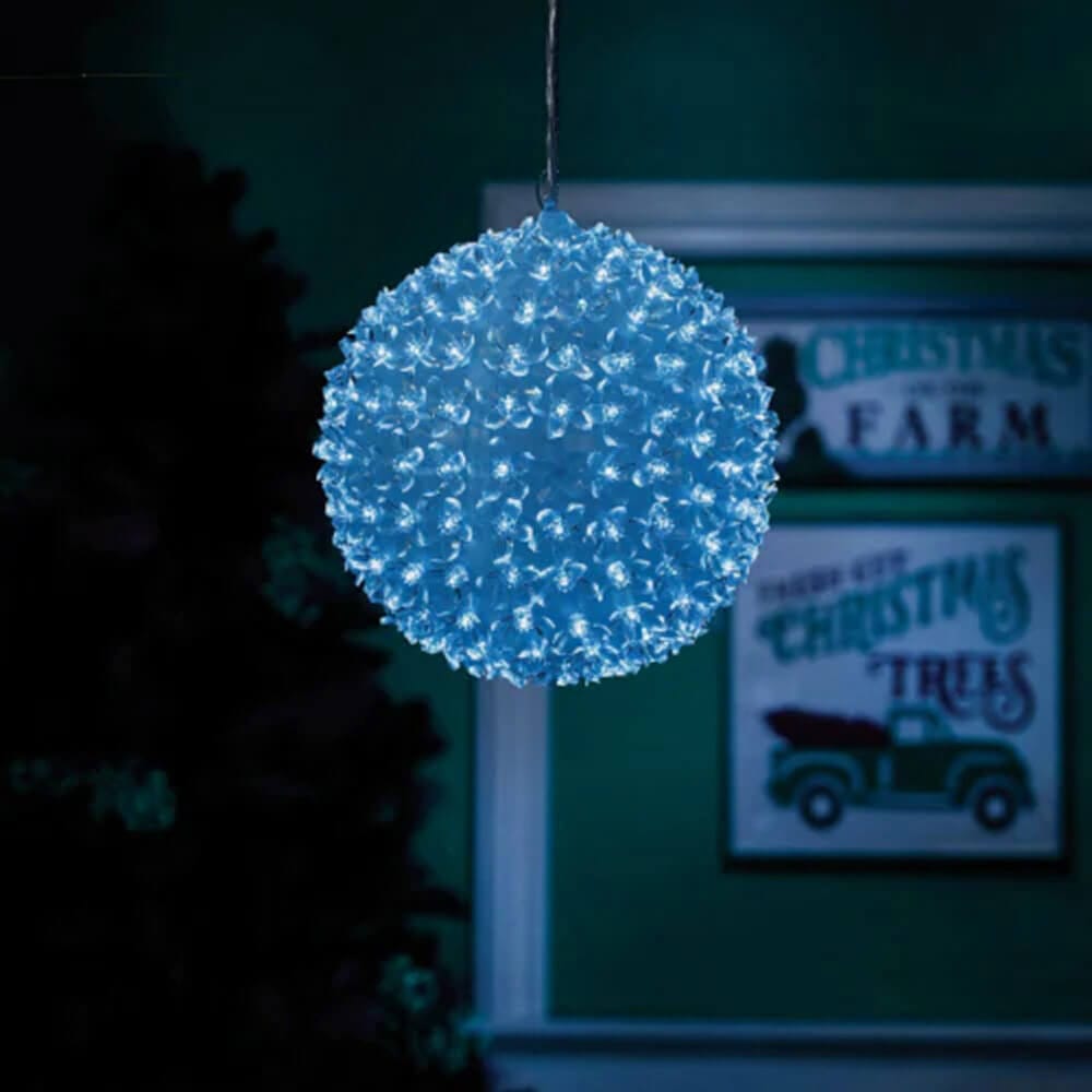 Alpine 8" Twinkling Sphere Christmas Ornament with Blue & Cool White LED Lights