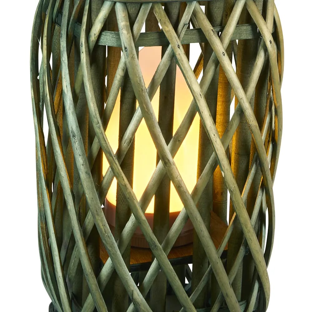Barbara King Square Wicker Lantern With Remote, Green, 12"