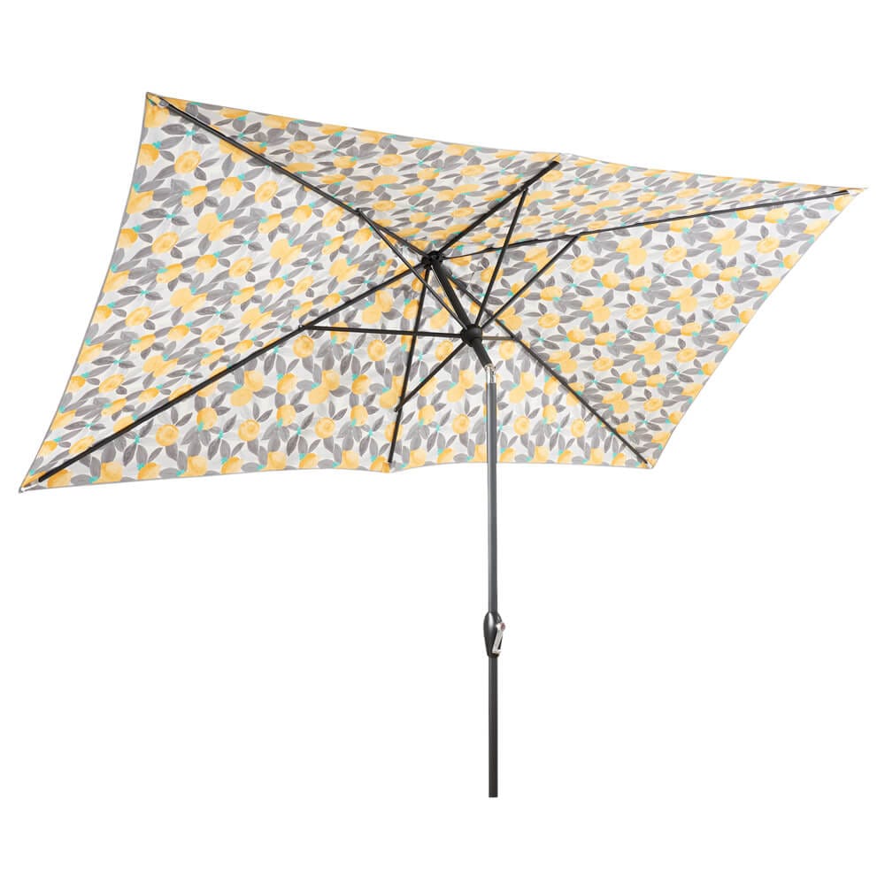 10' x 6' Market Umbrella with Crank & Tilt, Gray/Lemon Print