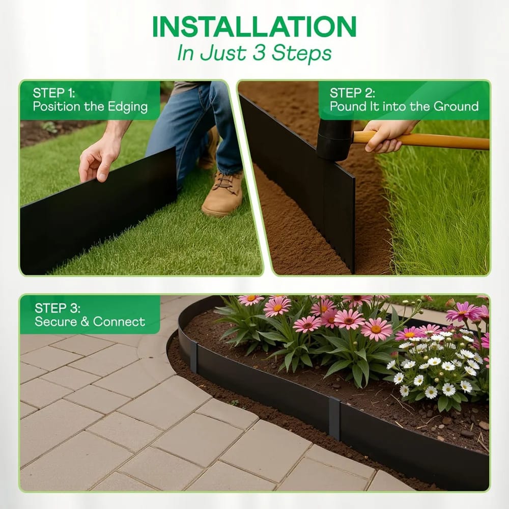 Idzo Black Metal Weather Resistant Landscape Edging, 6-Piece, 40" x 6"