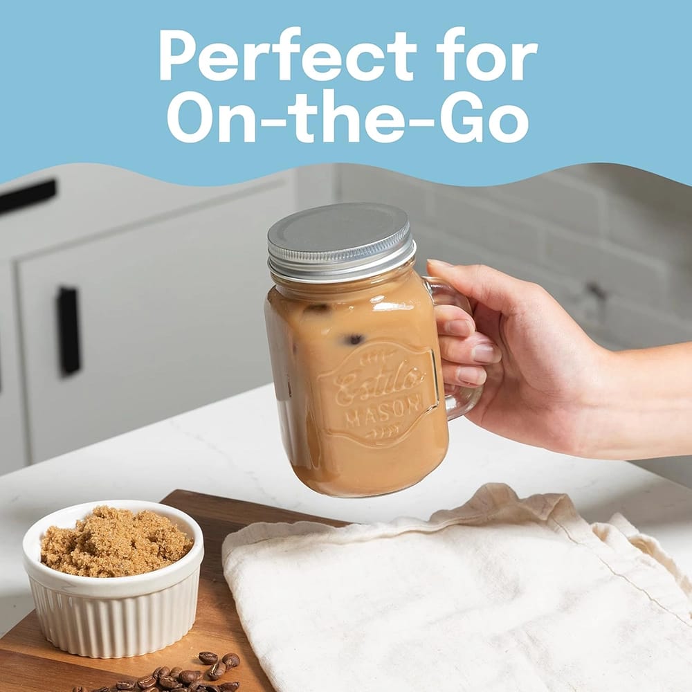 Estilo Mason Jar Glass Cups, 16 oz, Set of 6