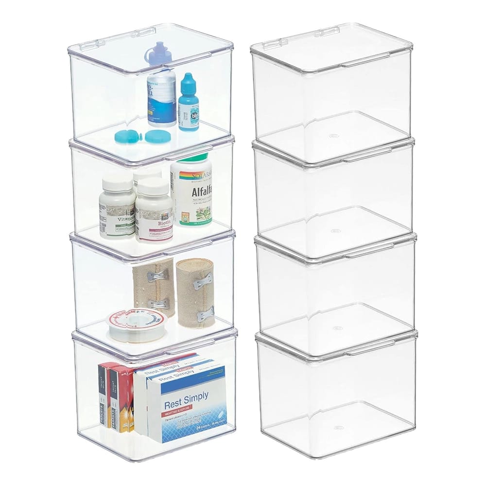 mDesign Plastic Storage Organizer Box with Hinge, 8 Pack