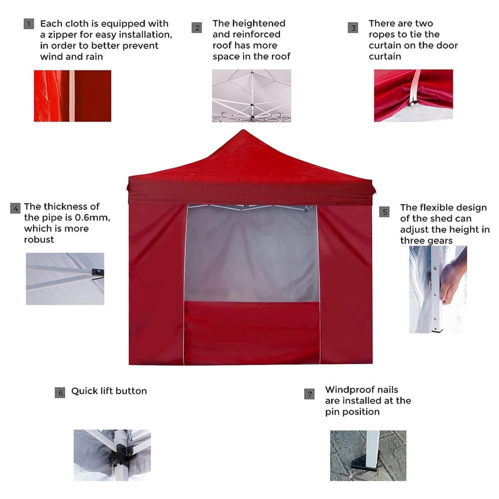 10' x 10' Pop-Up Canopy Tent with 5 Sidewalls, Red