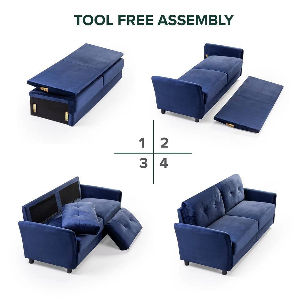 Zinus Ricardo Upholstered Velvet Loveseat, Navy