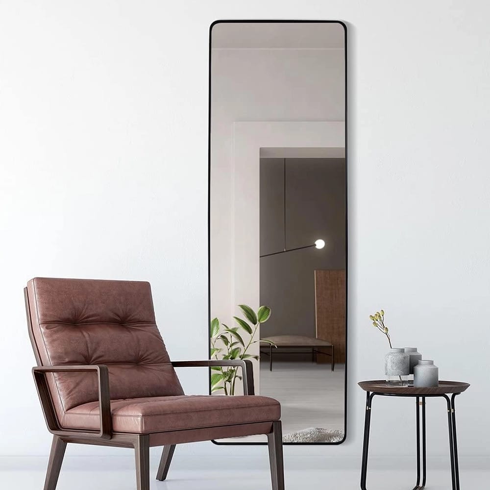 Hamilton Hills Rounded Corner Full Length Standing Mirror, Black, 18" x 58"