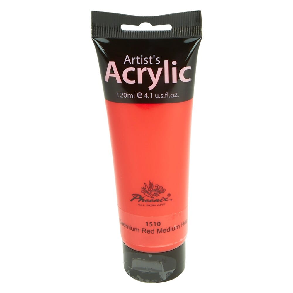 Phoenix Artist's Acrylic Paint, Cadmium Red Medium Hue, 120 ml