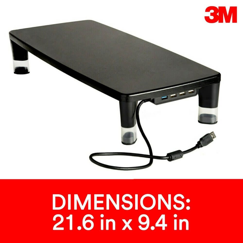 3M Adjustable Monitor Stand with 4-Port USB Hub