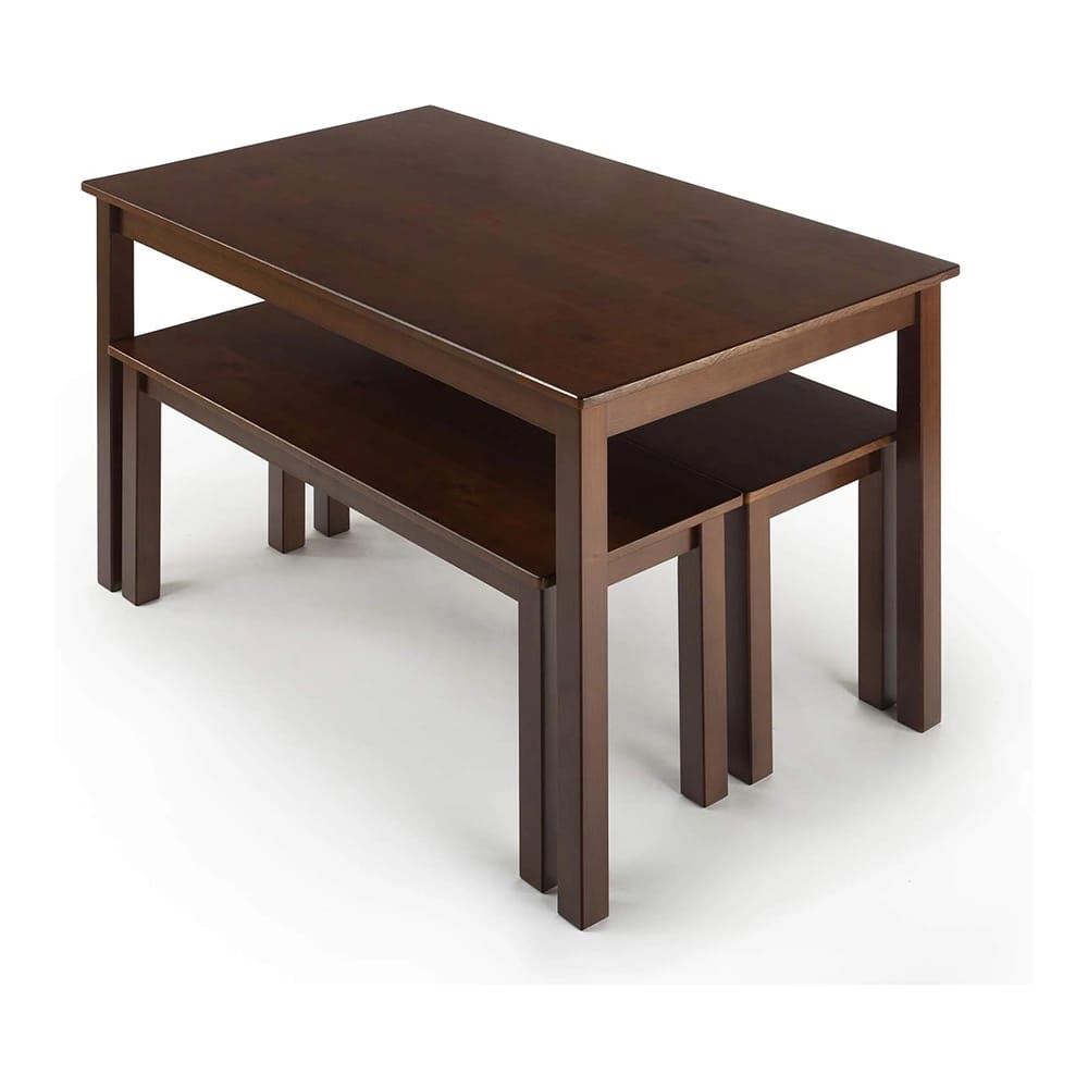 Zinus Wood Dining Table with 2 Benches, Espresso