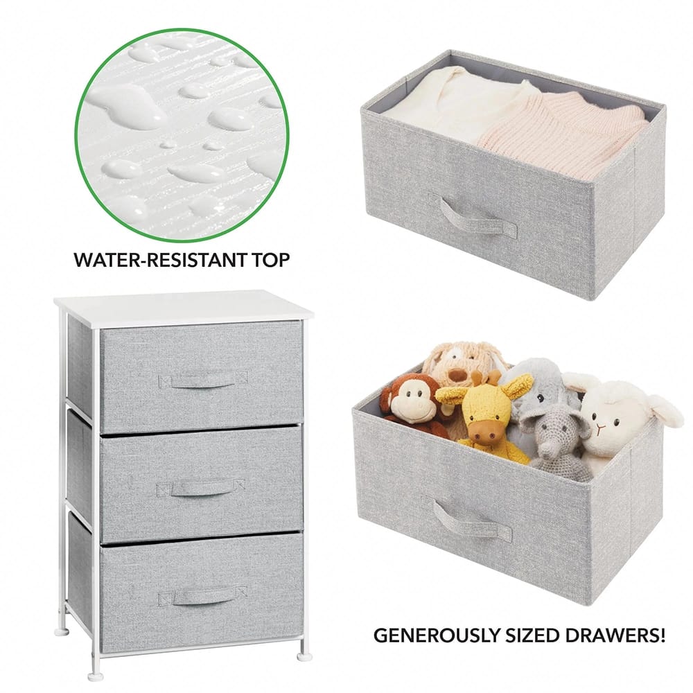 mDesign 3-Drawer Fabric Dresser, Gray
