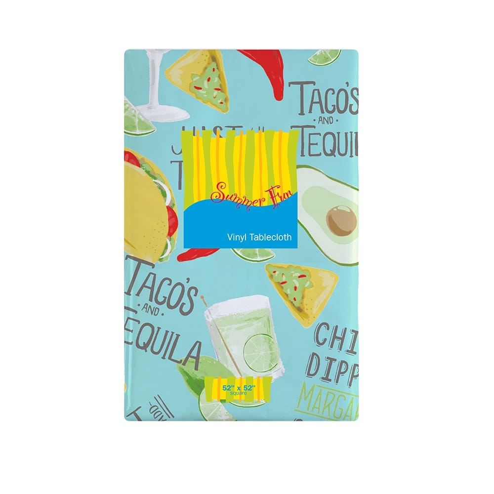 Whimsical Summer Vinyl Tablecloth with Flannel Backing