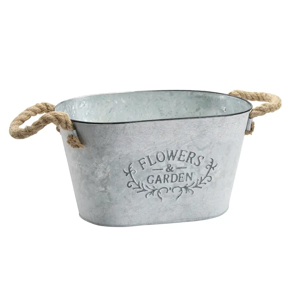 Galvanized Oval Planter with Rope Handles