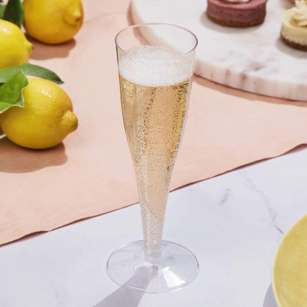 Prestee 100-Piece Plastic Champagne Flutes, Clear