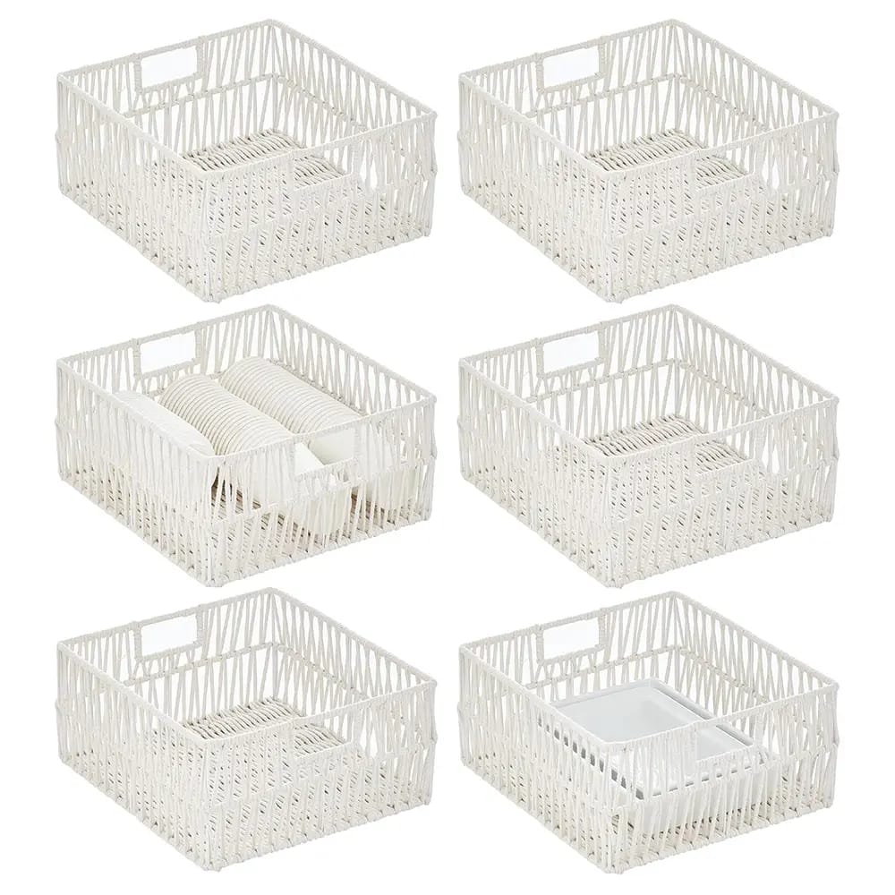mDesign Cotton Macrame Storage Basket, White, 6 Pack