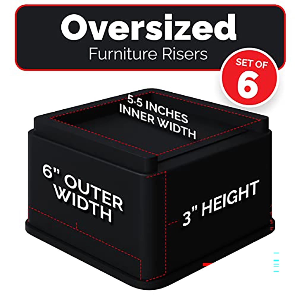 iPrimio Oversized 3" Bed Risers, 6 Pack, Black