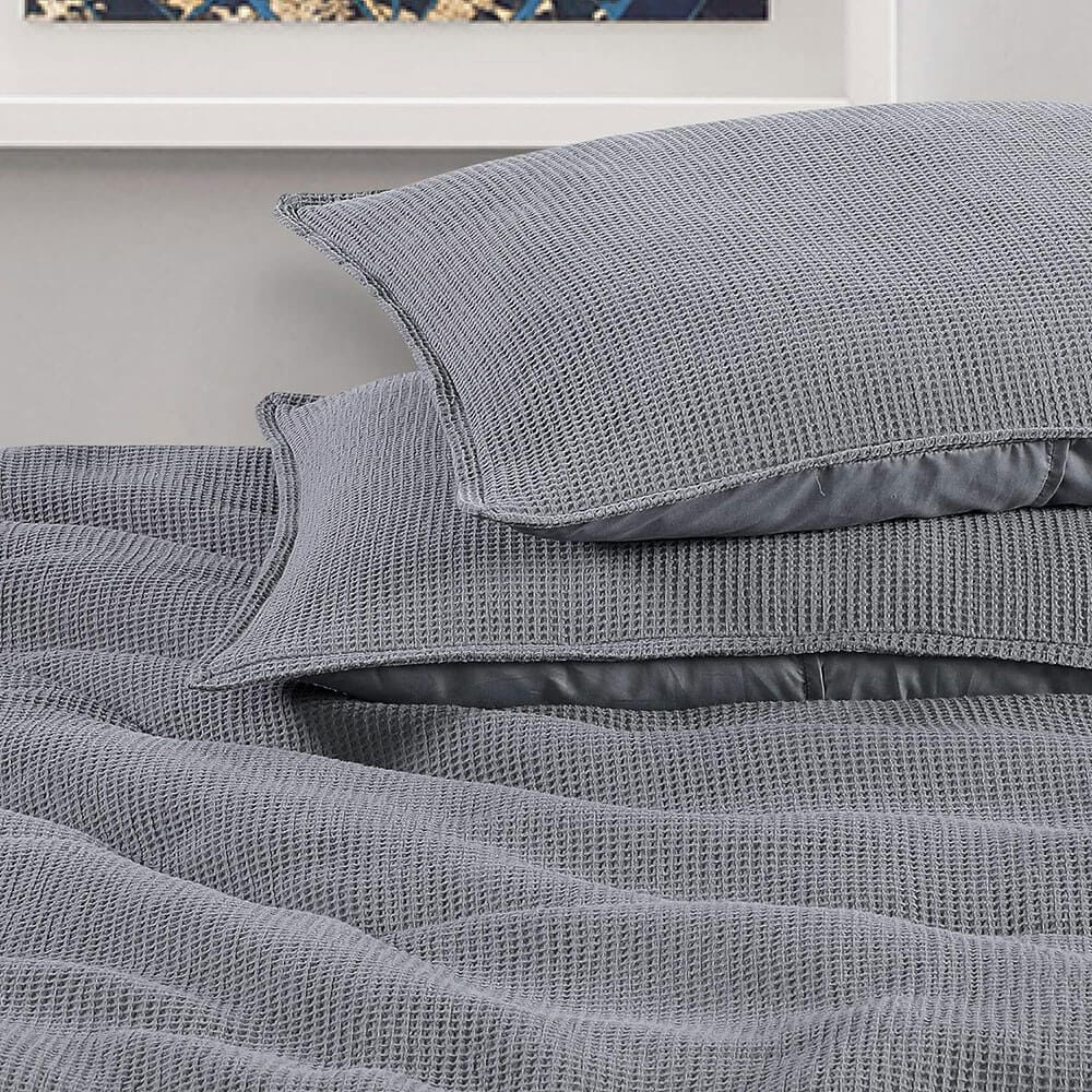 WellBeing by Sunham Waffle Weave 3-Piece Comforter Set, Full/Queen, Charcoal