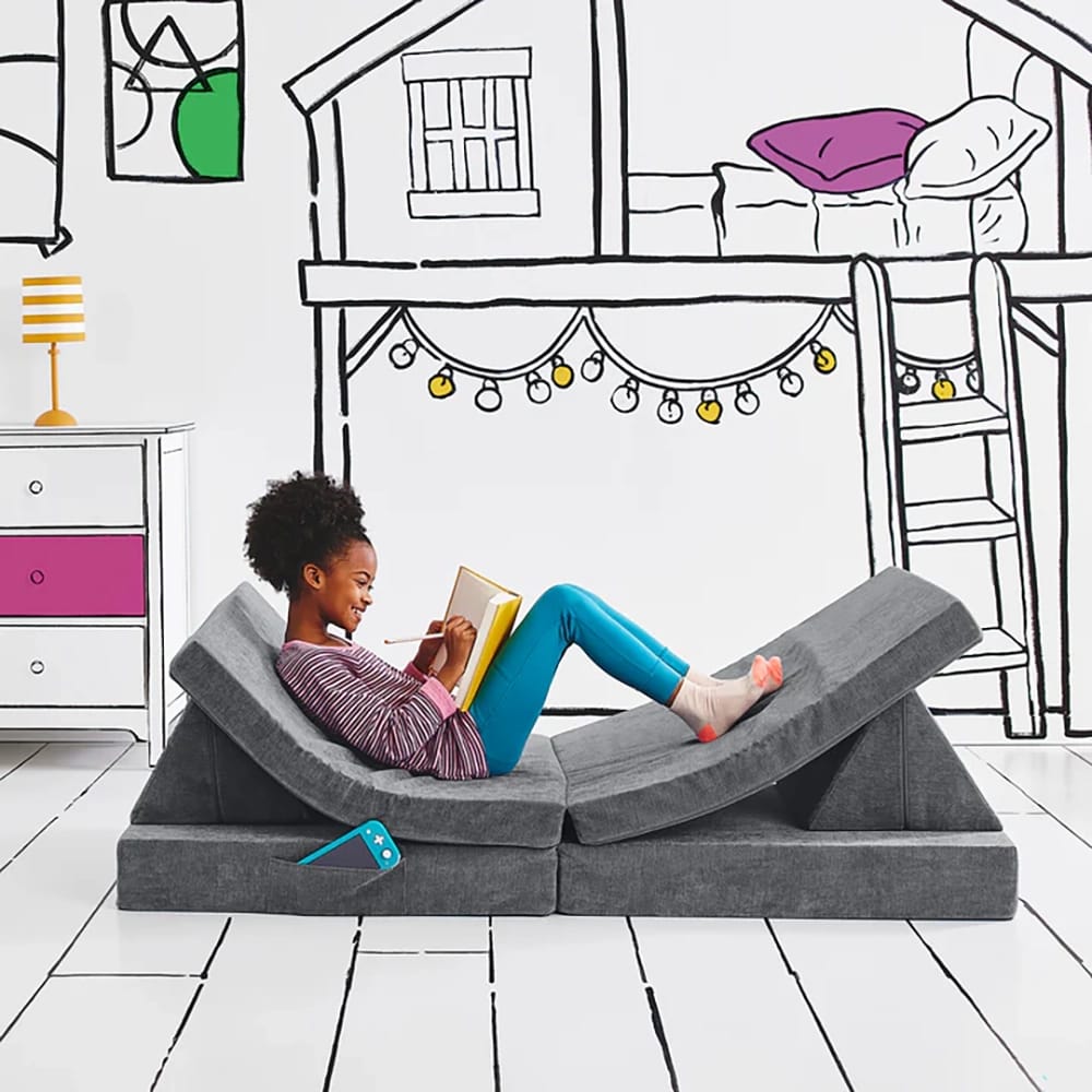 Yourigami Folding Convertible Play Couch, Fossil Gray