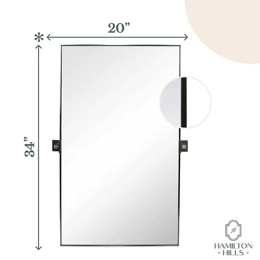 Hamilton Hills Silver Metal Framed Rectangular Pivot Mirror, 34" x 20"