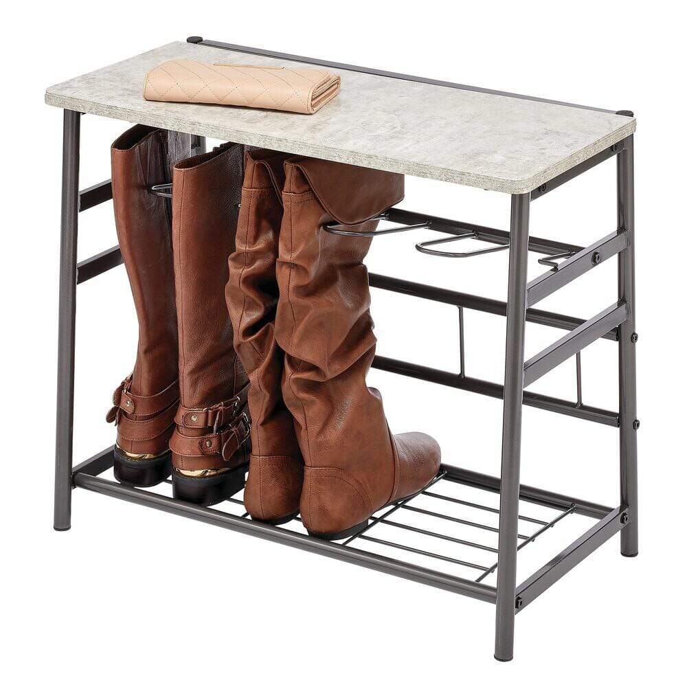 mDesign Boot Rack with Top Bench, Graphite/Gray