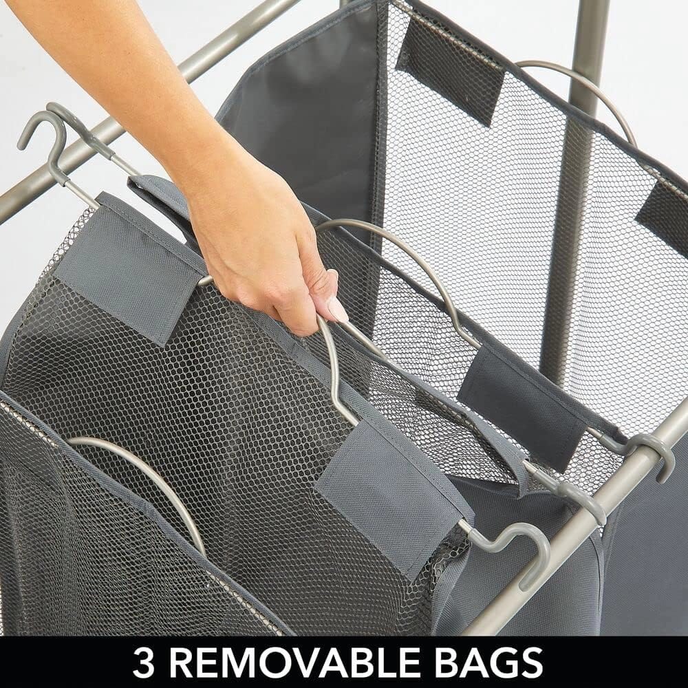 mDesign Portable Laundry Sorter with Wheels, Silver