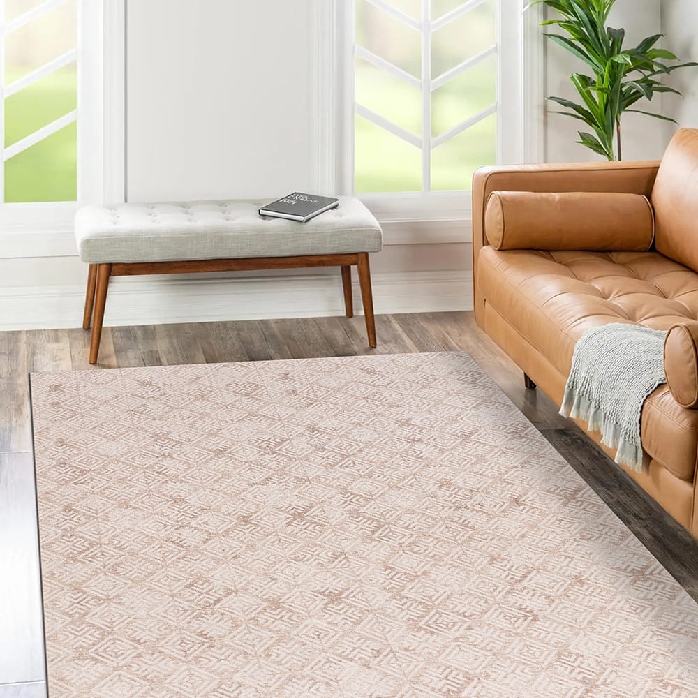 Hazel Collection 9' x 12' Tile Area Rug, Beige & Ivory