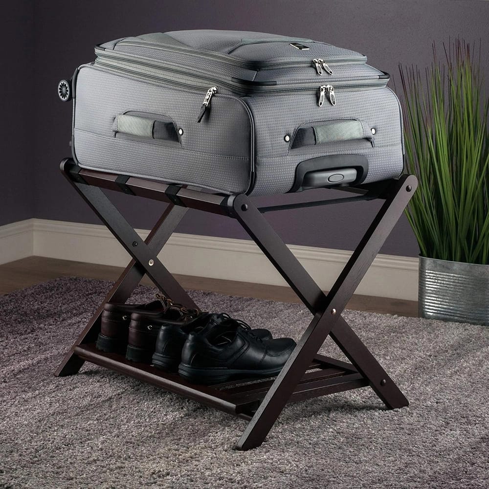 Whitmor Rubberwood Folding Luggage Rack, Walnut