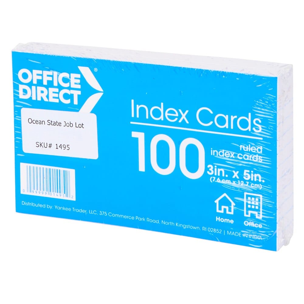 Office Direct Ruled 3" x 5" White Index Cards, 100-Count