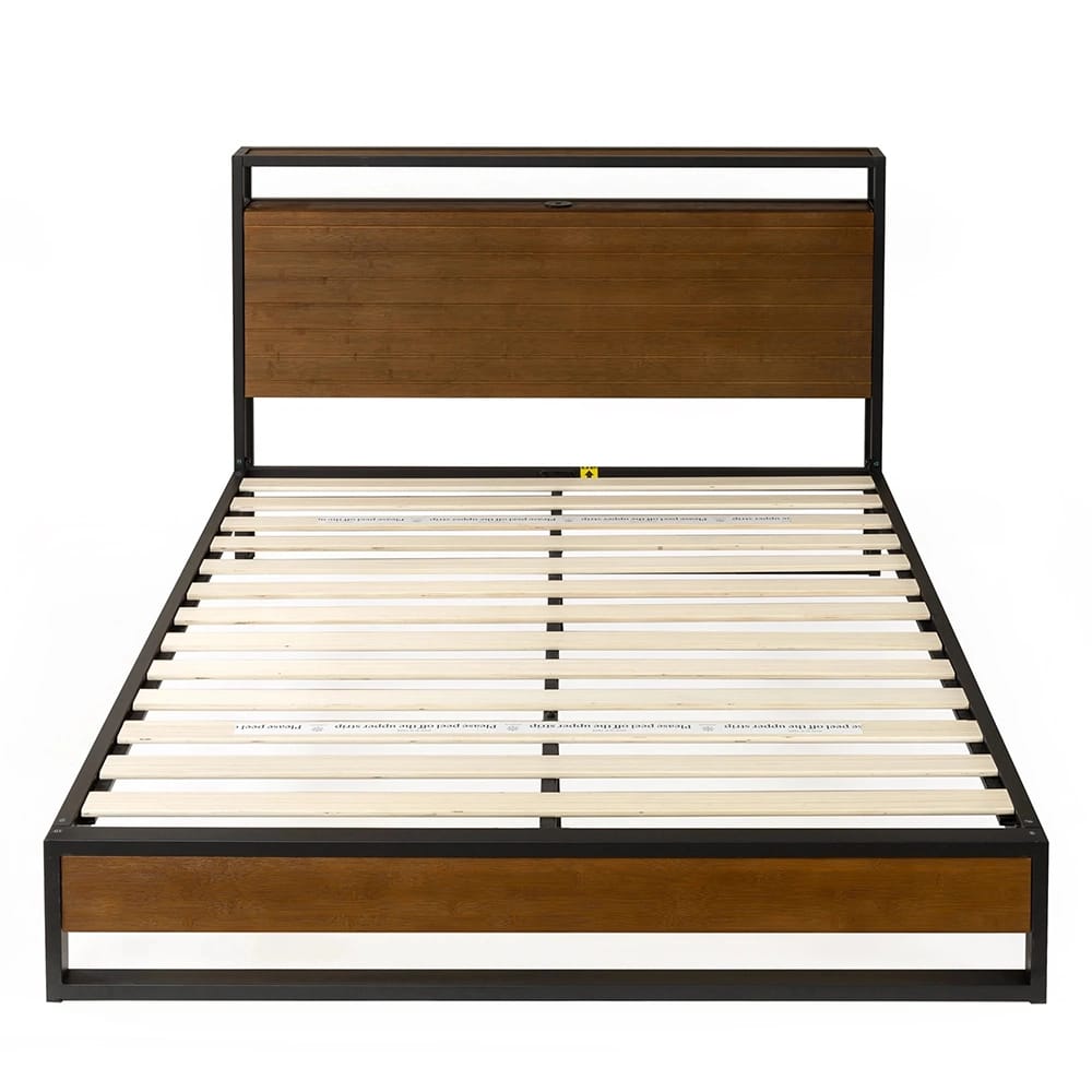 Zinus Suzanne Platform Bed with Headboard Shelf, Full, Brown/Black