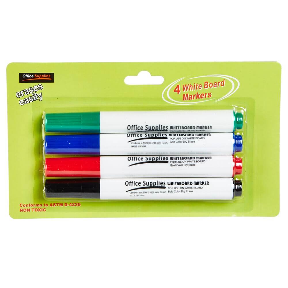 Office Supplies Assorted Whiteboard Markers, 4-Count