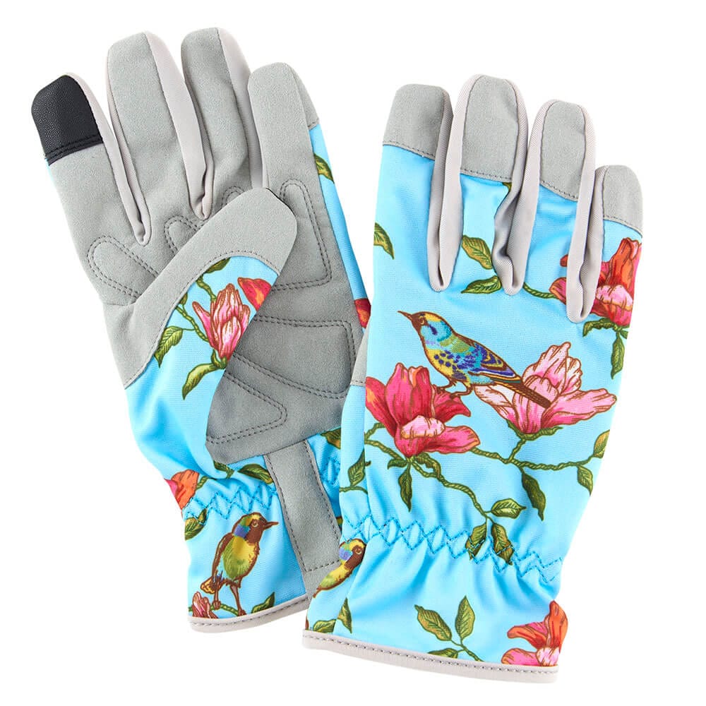 Garden Grove Women's Cushioned Palm Synthetic Leather Blue Bird Floral Garden Glove