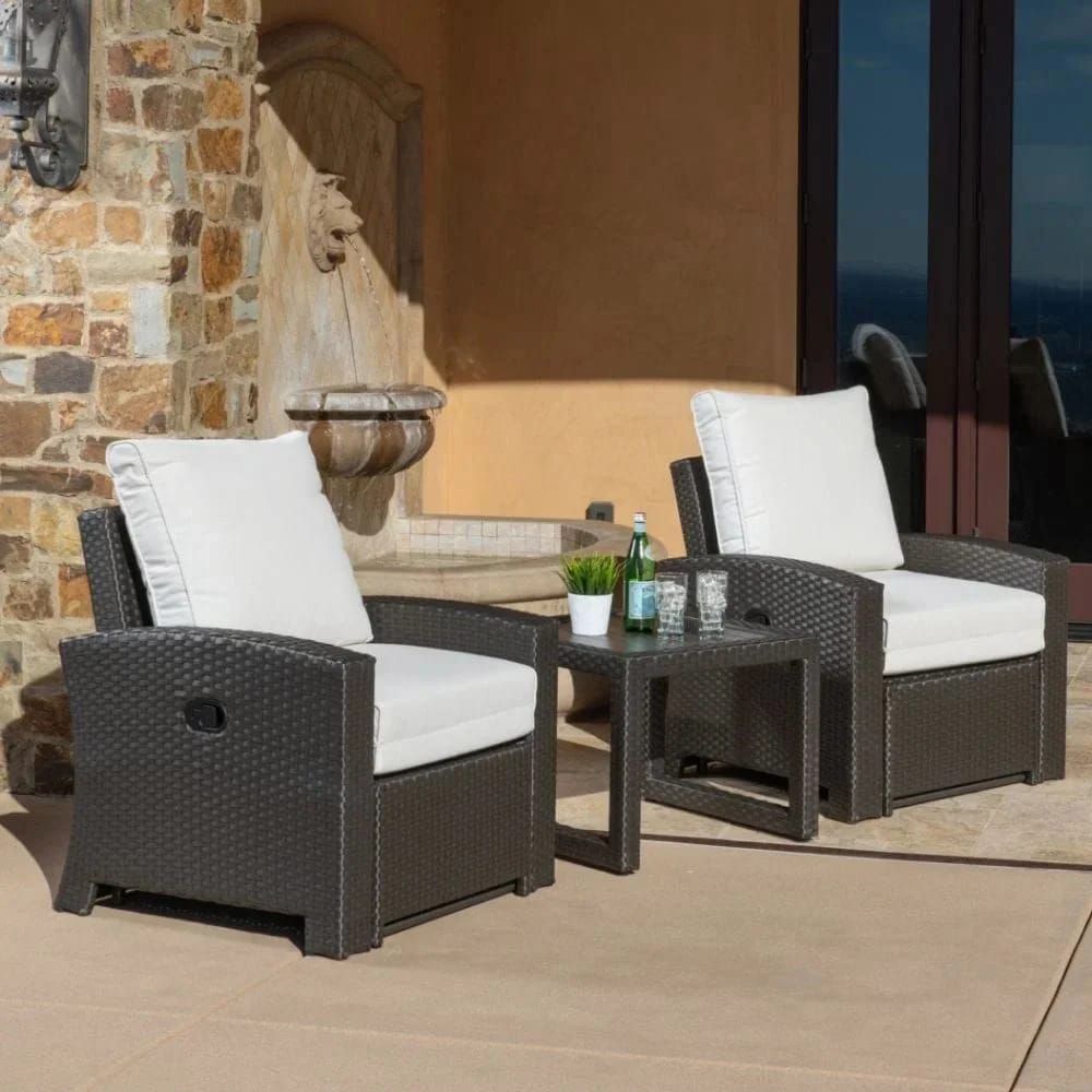 Grand Leisure 3-Piece Sidney Luxury Outdoor Wicker Recliner Set, Dark Brown