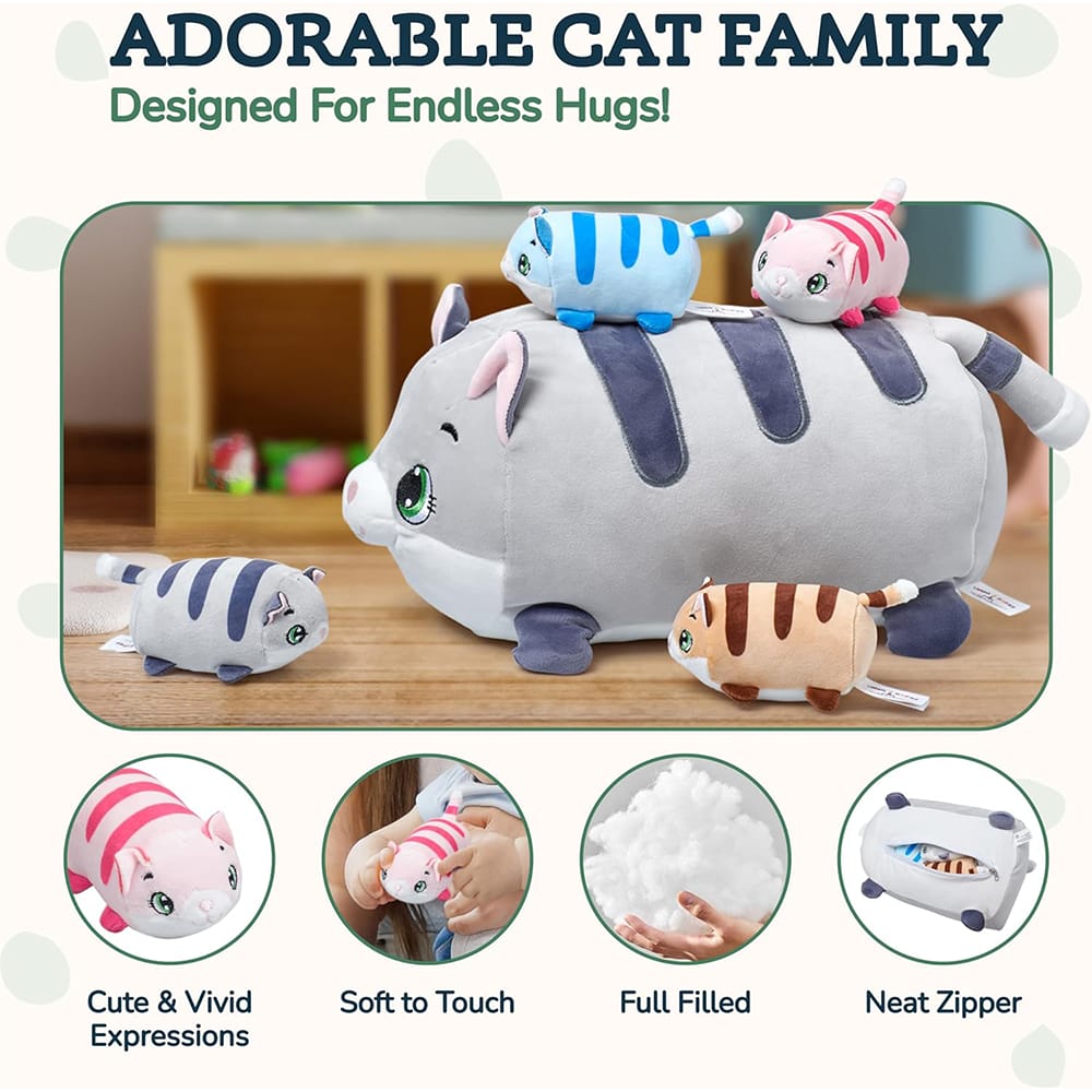 PixieCrush Cat with Kittens Plush Toy Set