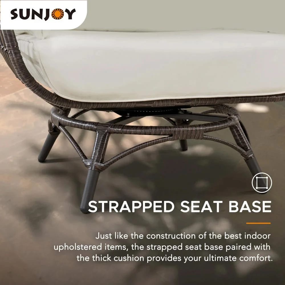 Sunjoy Metal Frame Swivel Egg Cuddle Chair with Cushions, Brown