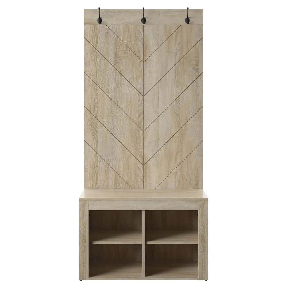 Twin Star Home Chevron Hall Tree with 4 Storage Cubbies, Minden Oak