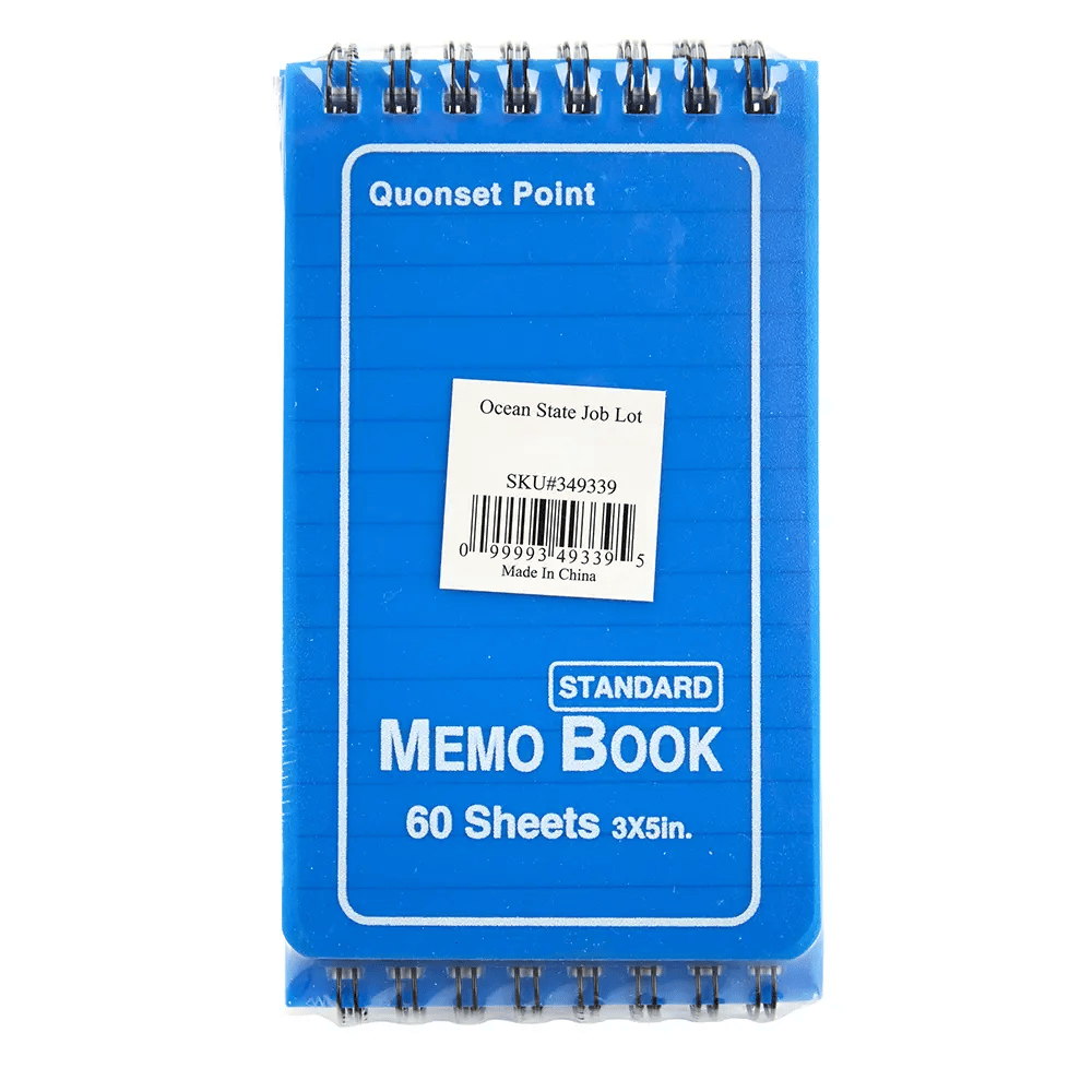 Memo Book, Top Bound, Blue, 4 pk, 60 Sheets, 3" x 5"