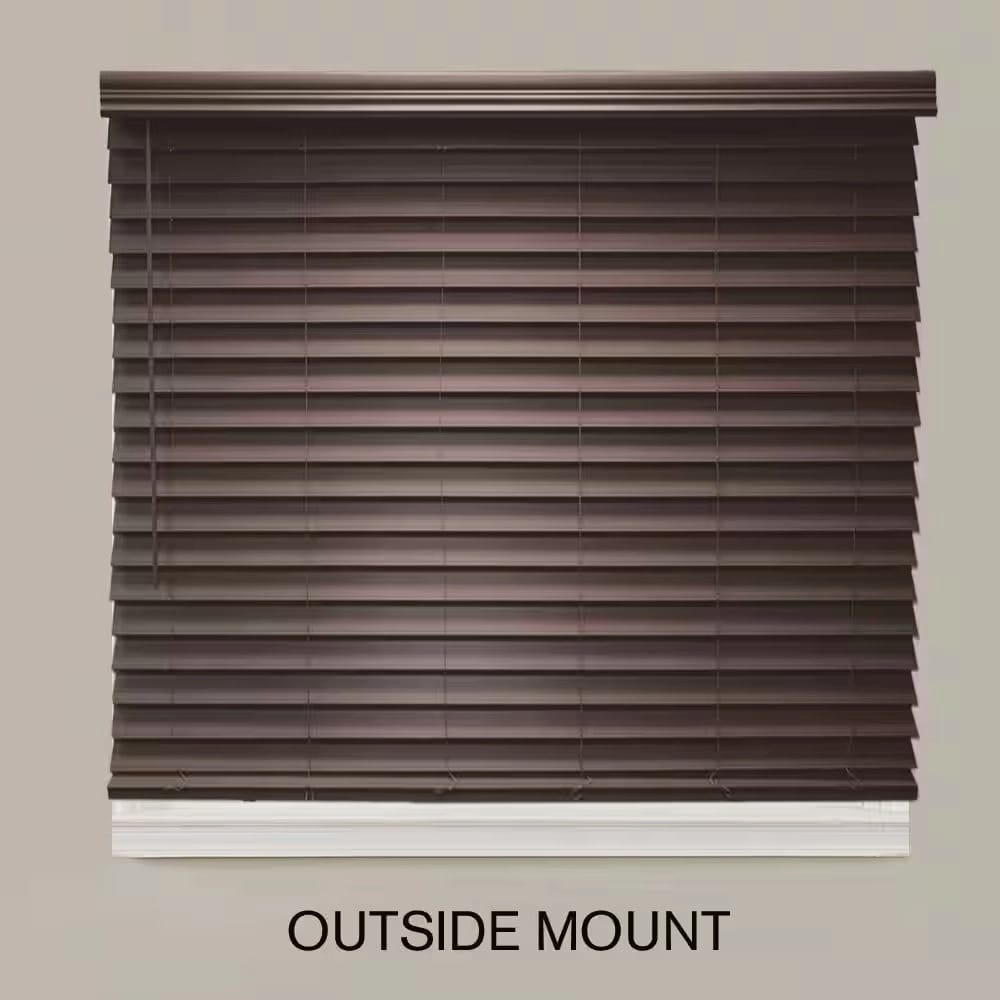 Cordless Premium Faux Wood Blinds with 2.5" Slats, Espresso, 42" x 64"