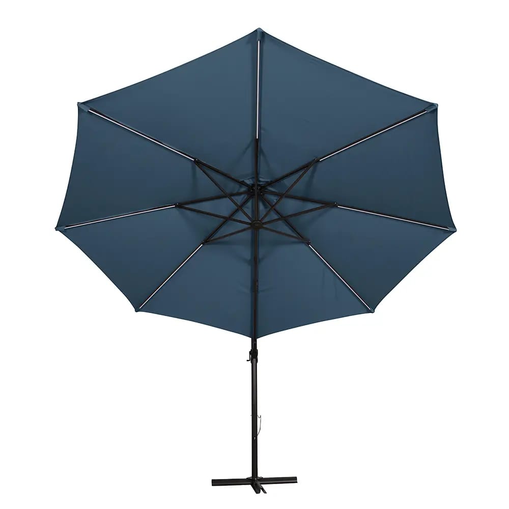 11' Roma Offset Patio Umbrella with Solar LED Lights, Blue