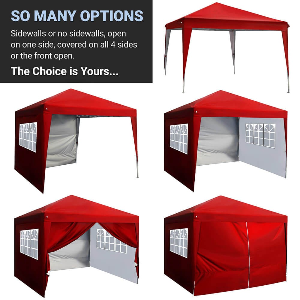 10' x 10' Pop-Up Canopy Tent with Sidewall & Windows, Red