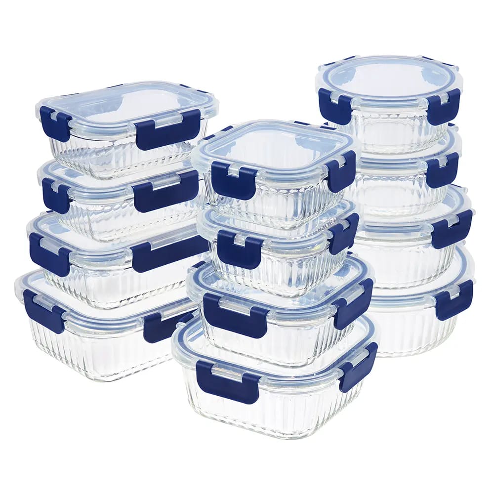 Home Living 12 Piece Glass Navy Storage Set with Lids