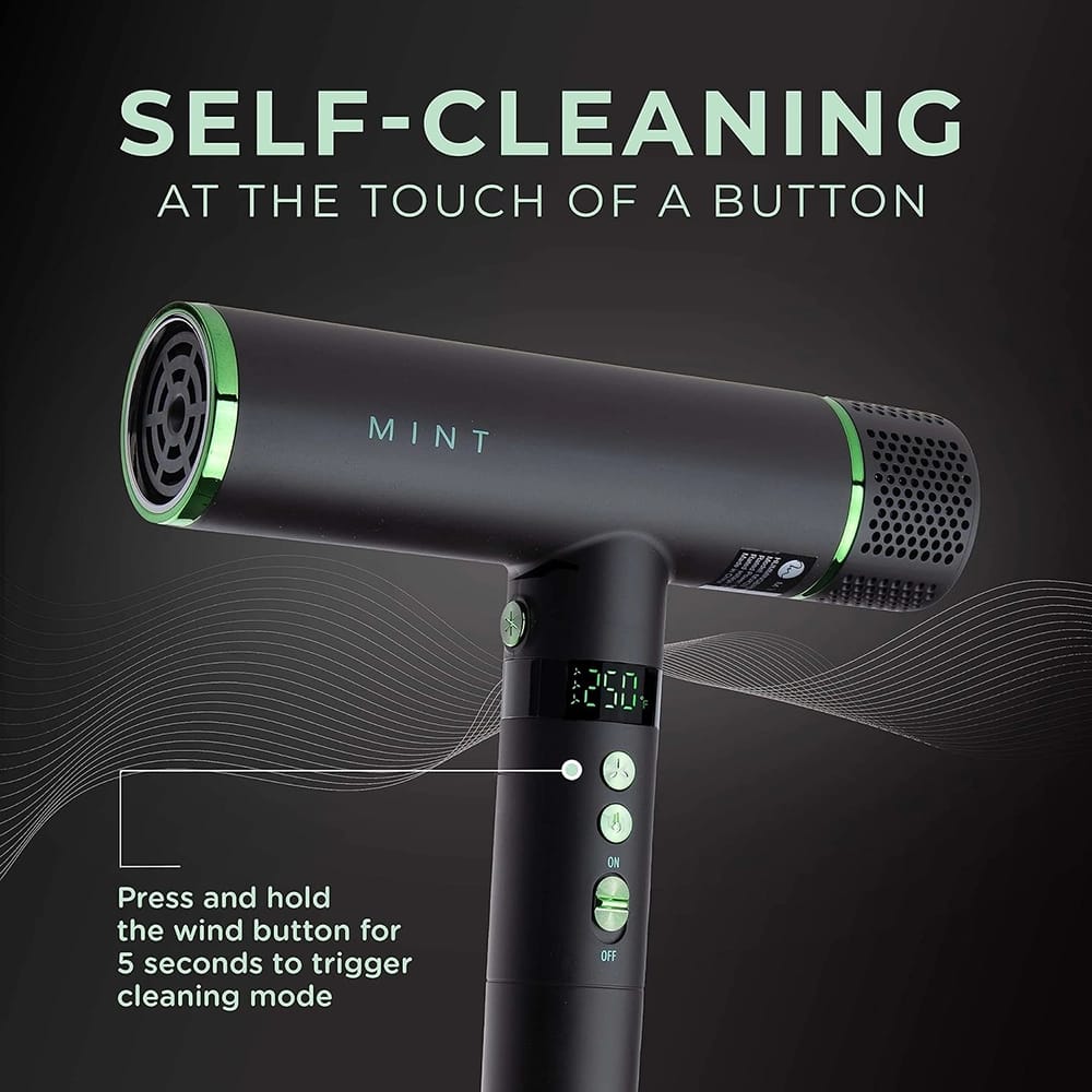 MINT Hummingbird Smart Professional Hair Dryer with Diffuser, Black