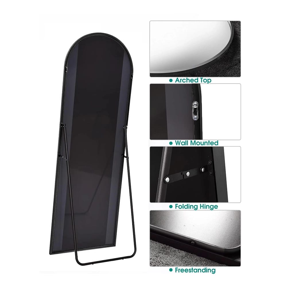 Hamilton Hills Standing Round Corner Mirror, Black, 18" x 58"