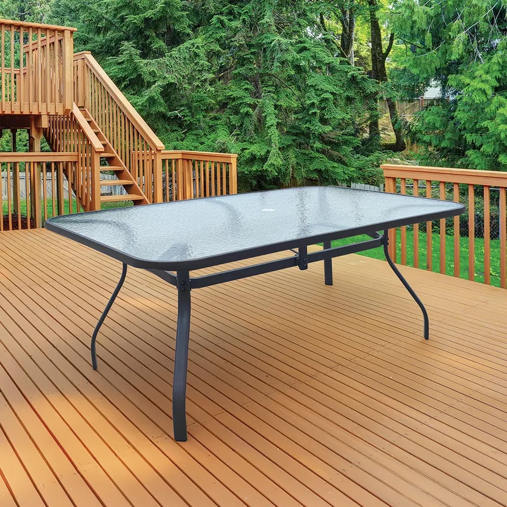 Rectangular Bronze Finish Glass Top Patio Table, 66" x 40"