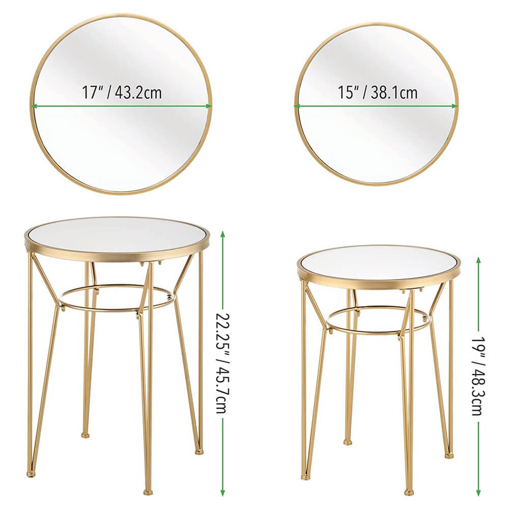 mDesign Round Metal Accent Table with Hairpin Legs, Set of 2, Soft Brass/Mirror