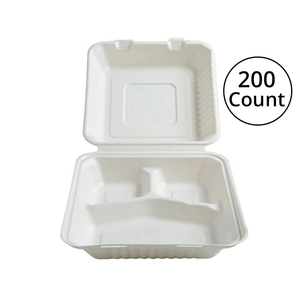 Fineline 8" x 8" 3 Section Square Hinged Container, 200 Count