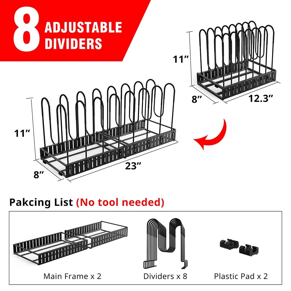 GeekDigg Adjustable Pot Organizer Rack, Black